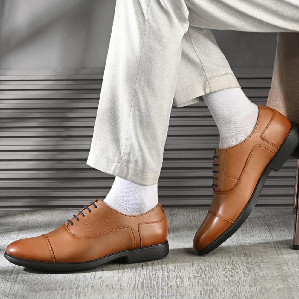 Valentino Men Premium Leather Tan Formal Oxford Shoes