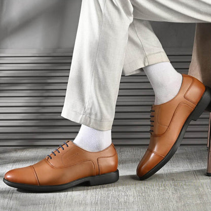 Valentino Men Premium Leather Tan Formal Oxford Shoes