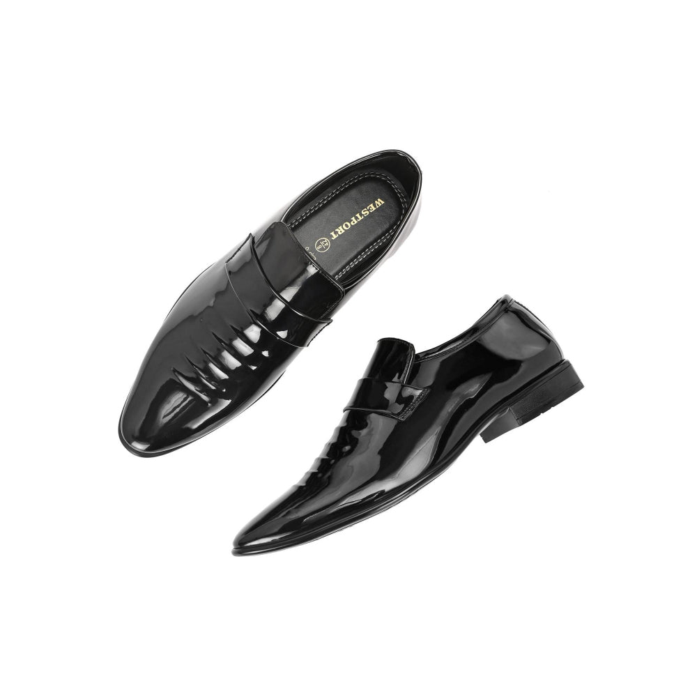 Valentino West Port Men Synthetic Patent Slip-On Party Wear Loafer Shoes