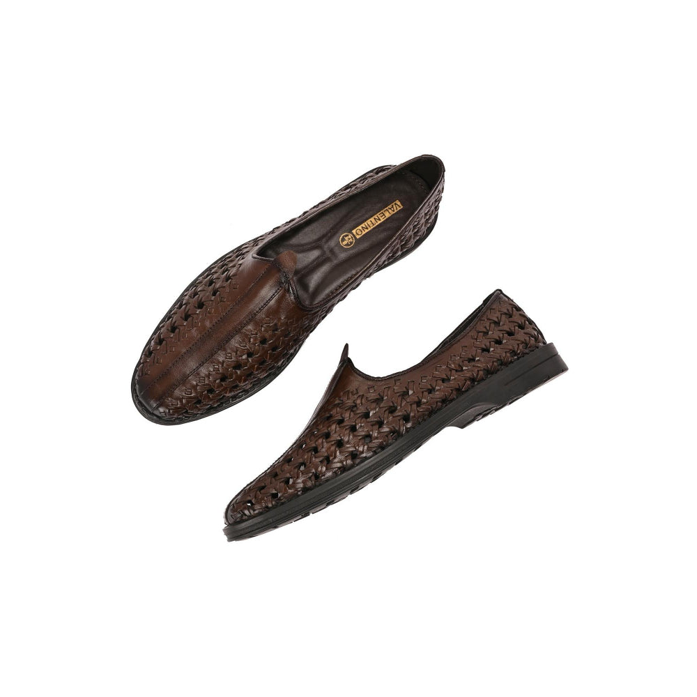 Valentino Men Premium Leather Ethnic Handwoven Slip-On Loafers