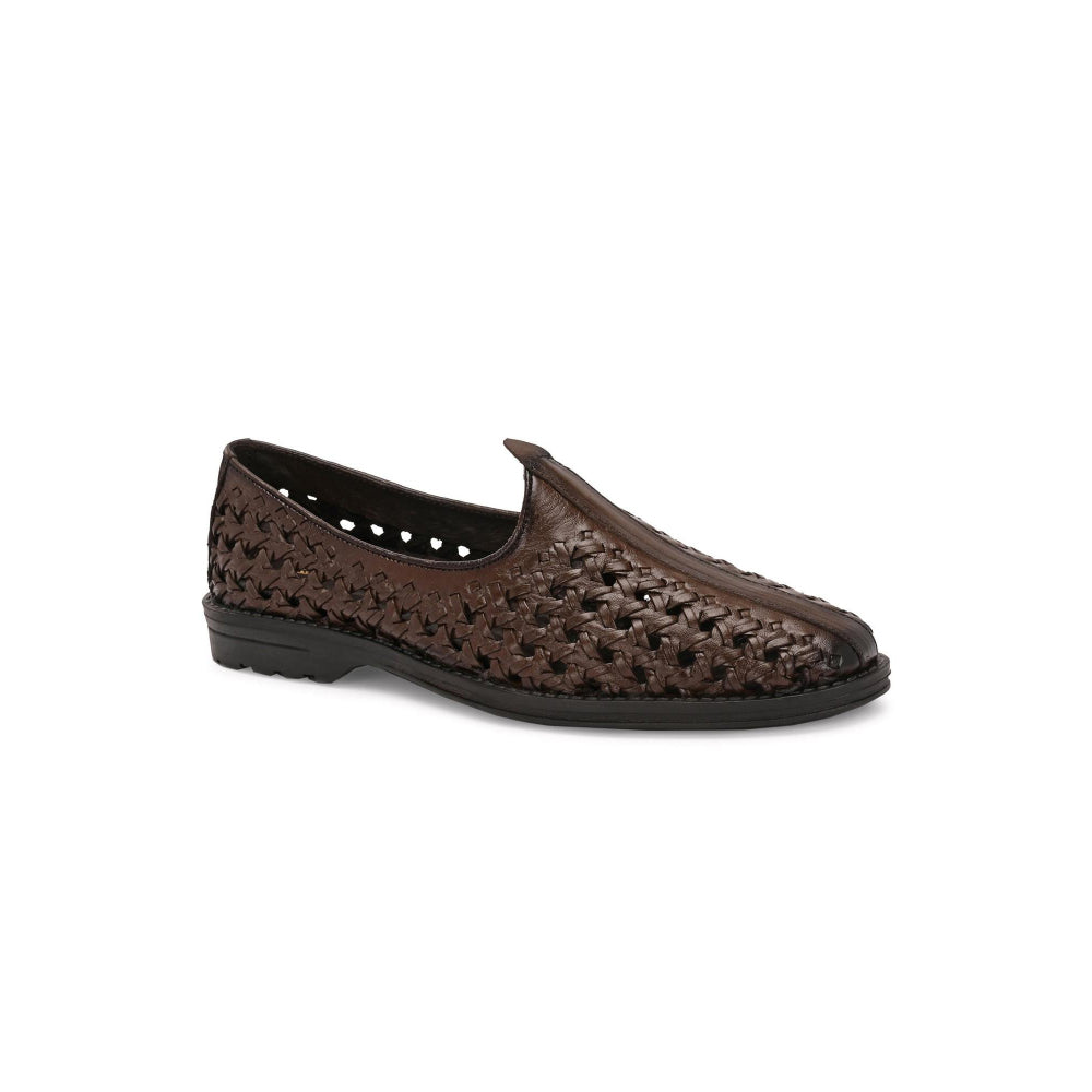 Valentino Men Premium Leather Ethnic Handwoven Slip-On Loafers