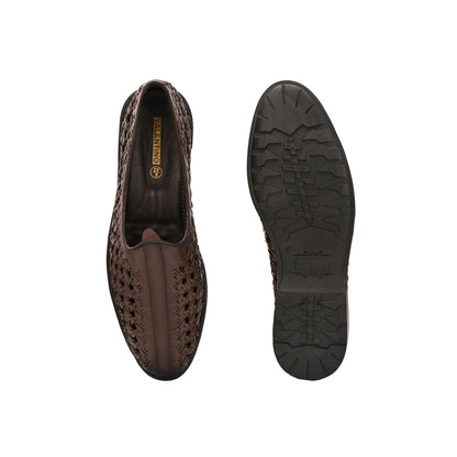 Valentino Men Premium Leather Ethnic Handwoven Slip-On Loafers