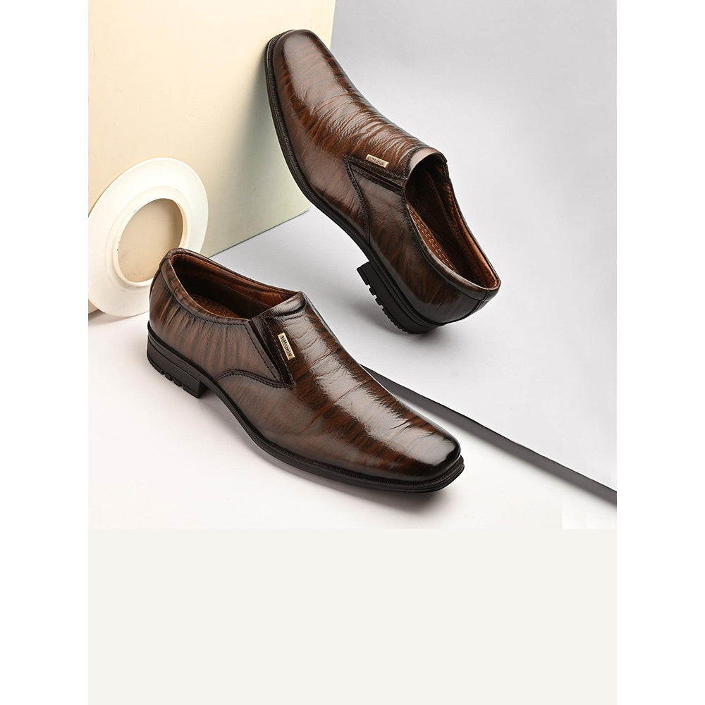 Valentino Men Premium Leather Brown Slip-On Formal Loafer Shoes