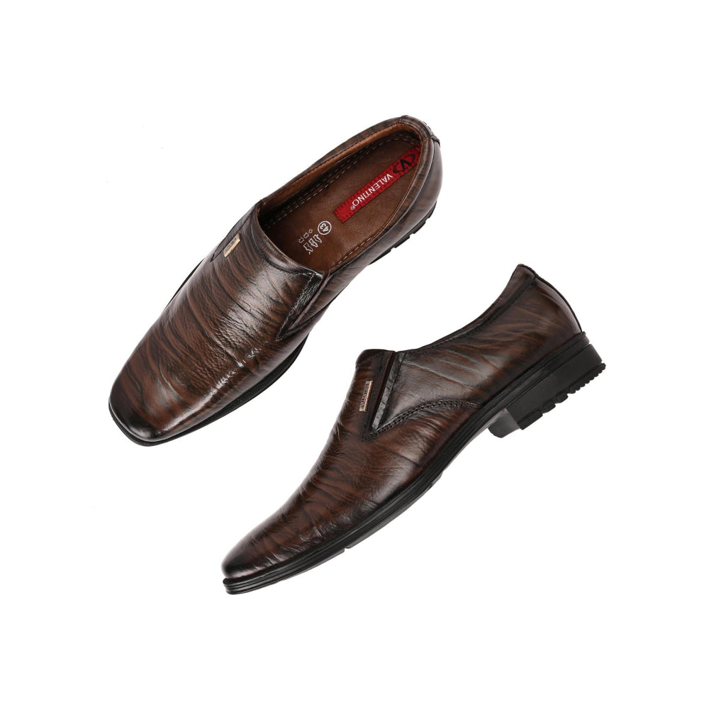 Valentino Men Premium Leather Brown Slip-On Formal Loafer Shoes