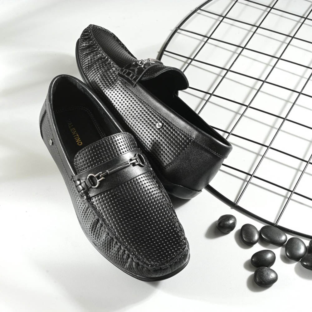 Valentino Men Premium Leather Black Slip On Loafer