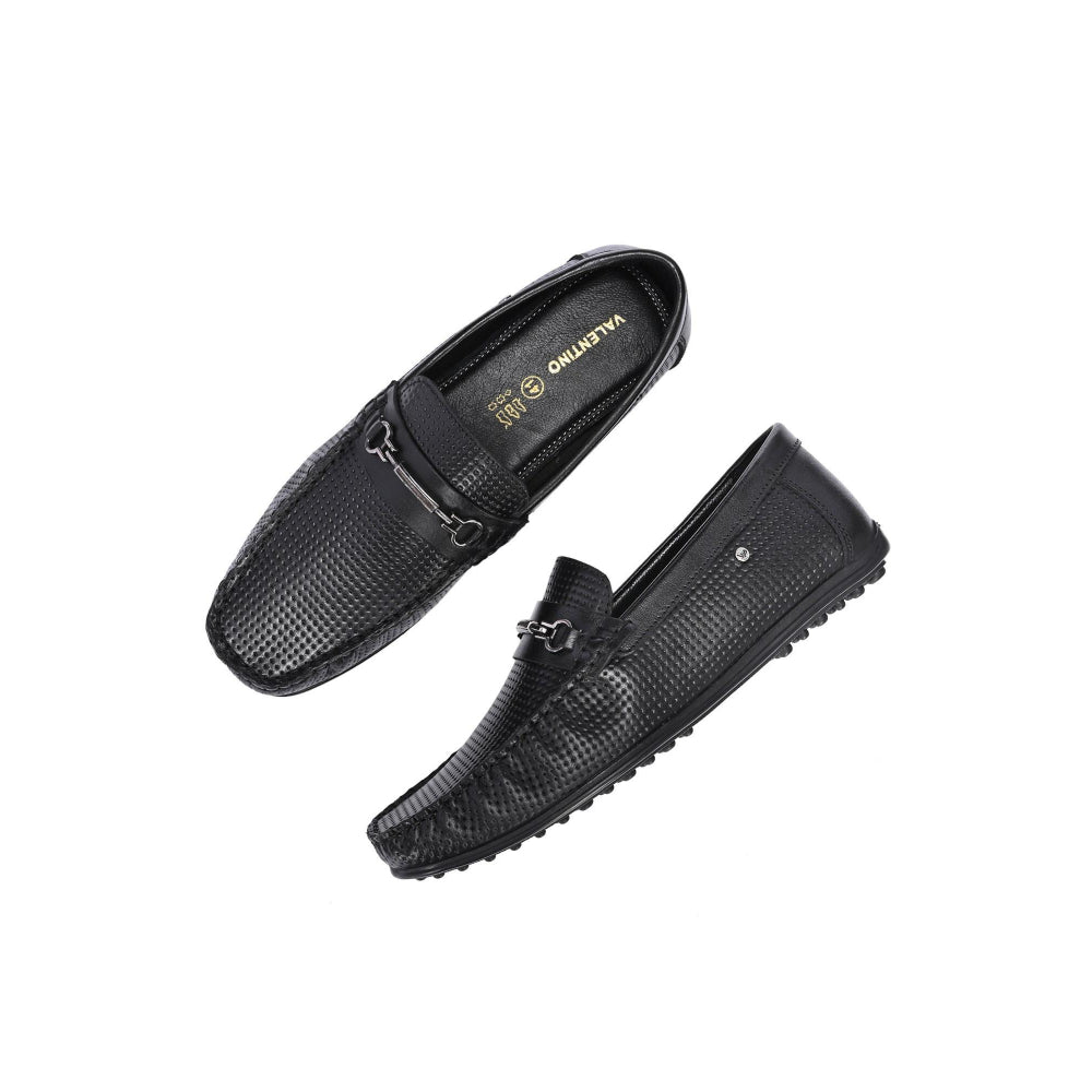 Valentino Men Premium Leather Black Slip On Loafer