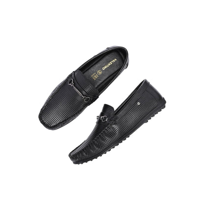 Valentino Men Premium Leather Black Slip On Loafer