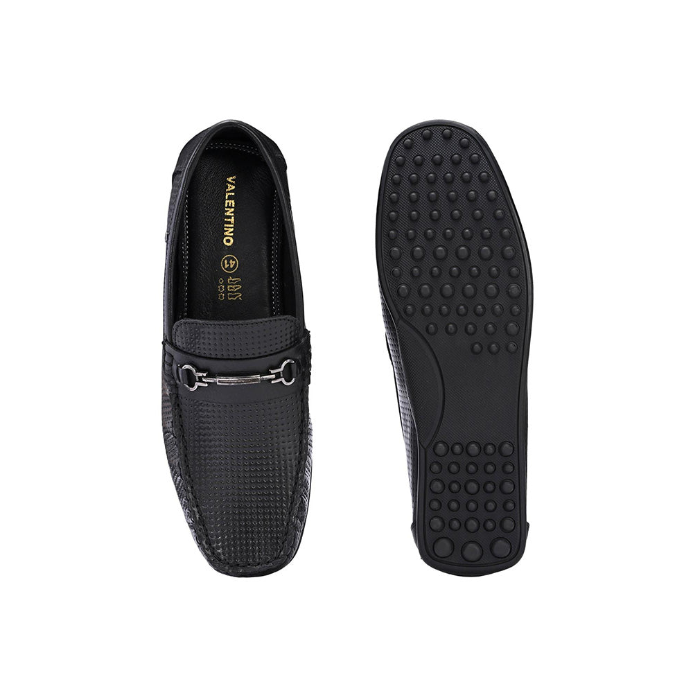 Valentino Men Premium Leather Black Slip On Loafer