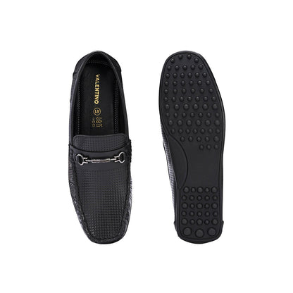 Valentino Men Premium Leather Black Slip On Loafer