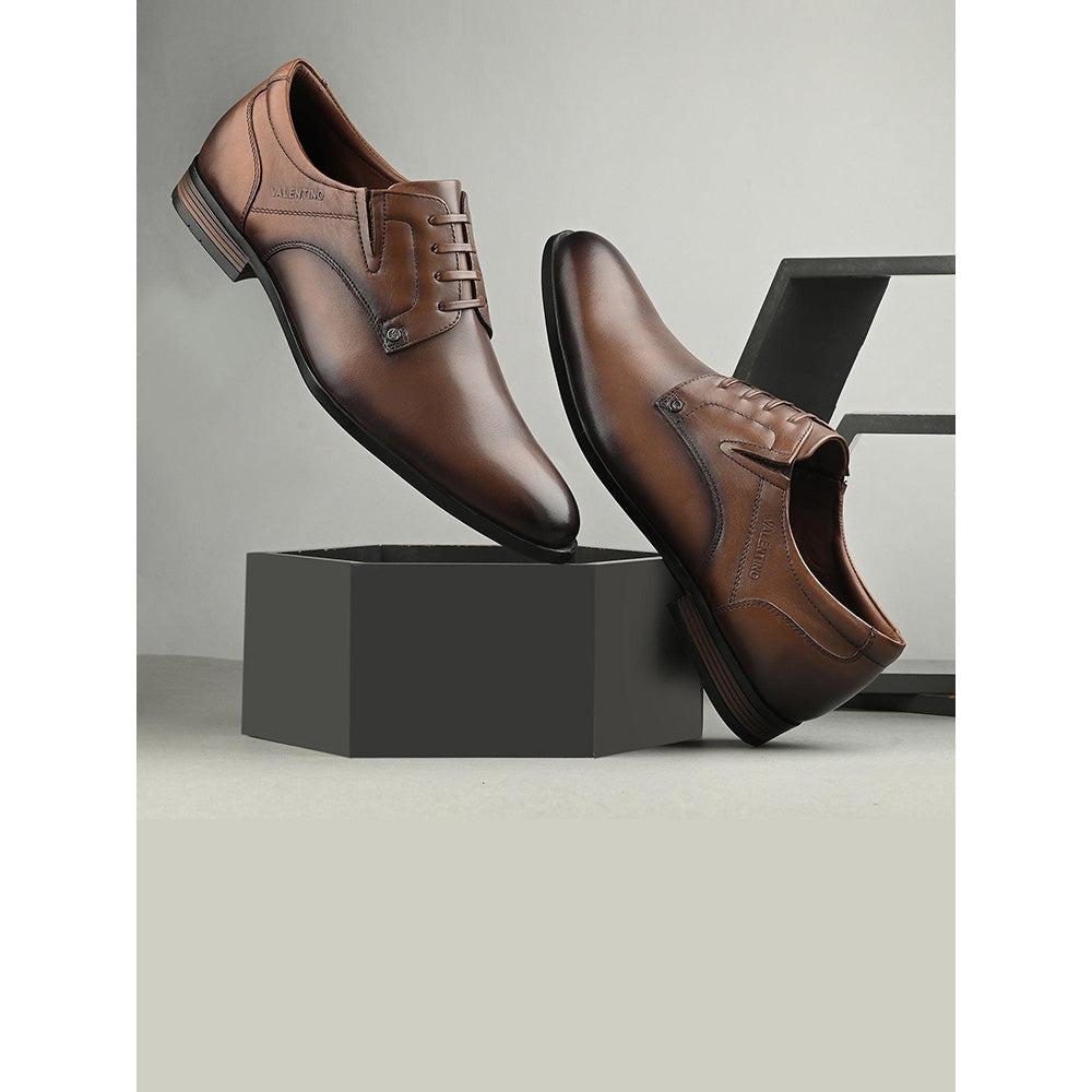 Valentino Men Premium Leather Brown Designer Laces Pattern Slip-On Formal Loafer Shoes