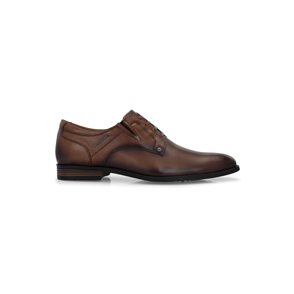Valentino Men Premium Leather Brown Designer Laces Pattern Slip-On Formal Loafer Shoes