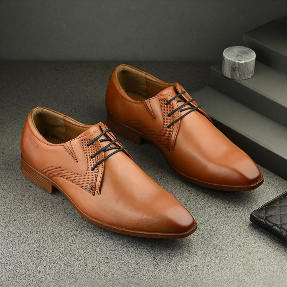 Valentino Men Premium Leather Tan Lace-Up Formal Derby Shoes
