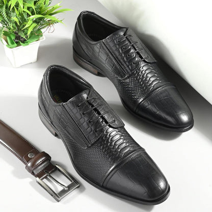Valentino Men Premium Leather Black Lace-Up Formal Derby Shoes
