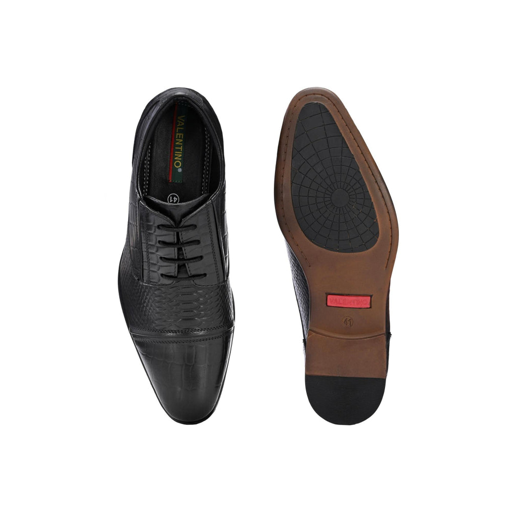 Valentino Men Premium Leather Black Lace-Up Formal Derby Shoes