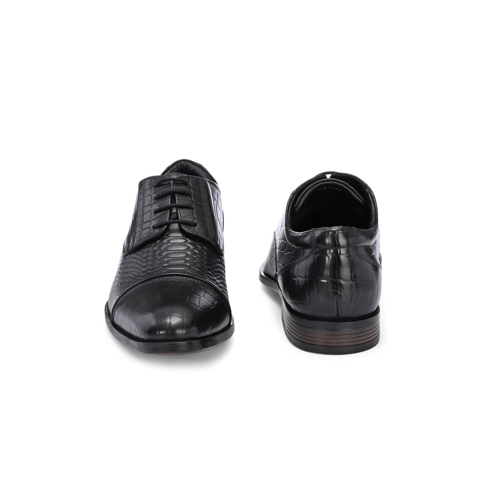 Valentino Men Premium Leather Black Lace-Up Formal Derby Shoes