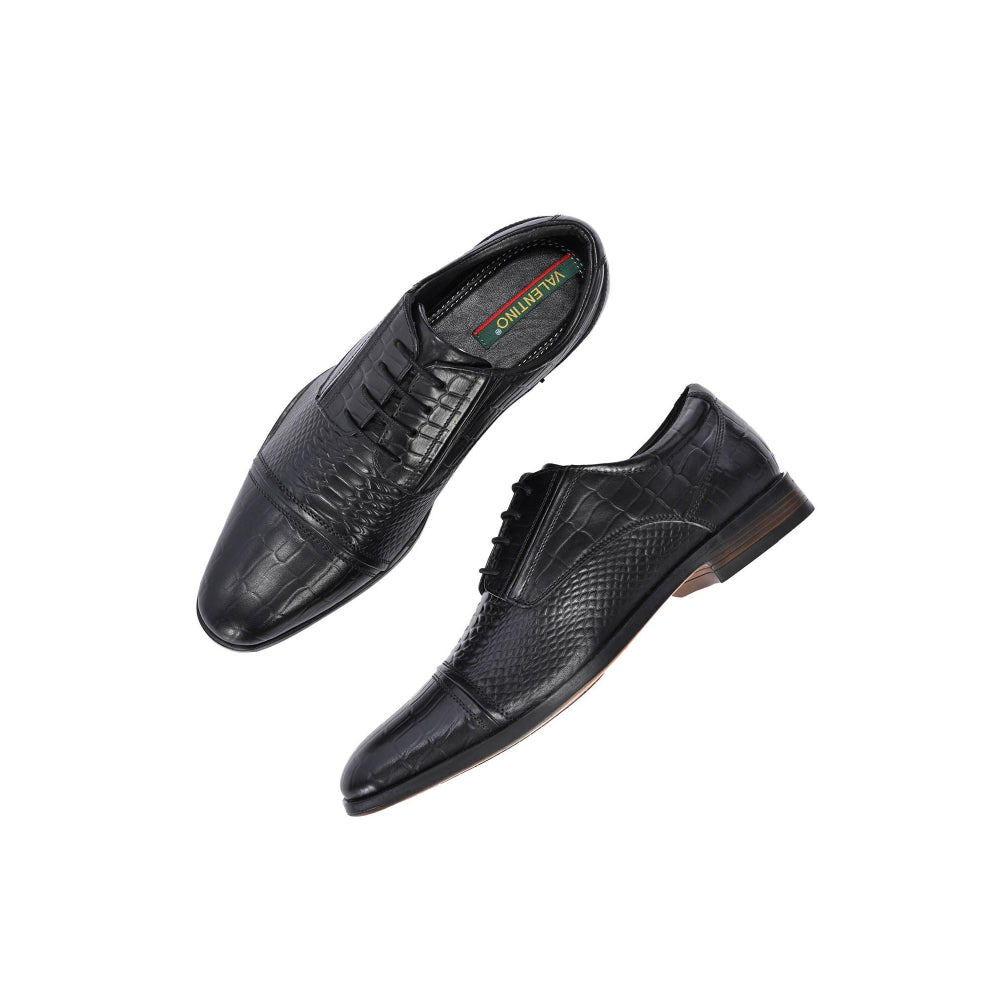 Valentino Men Premium Leather Black Lace-Up Formal Derby Shoes