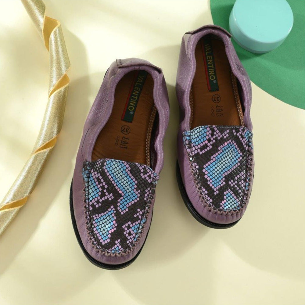 Valentino Women Premium Leather Purple Slip On Flexible Loafer