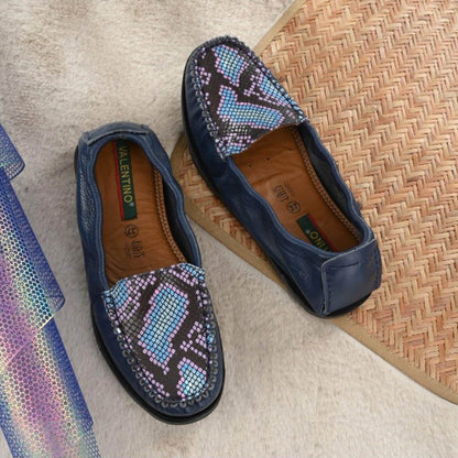 Valentino Women Premium Leather Navy Slip On Flexible Loafer