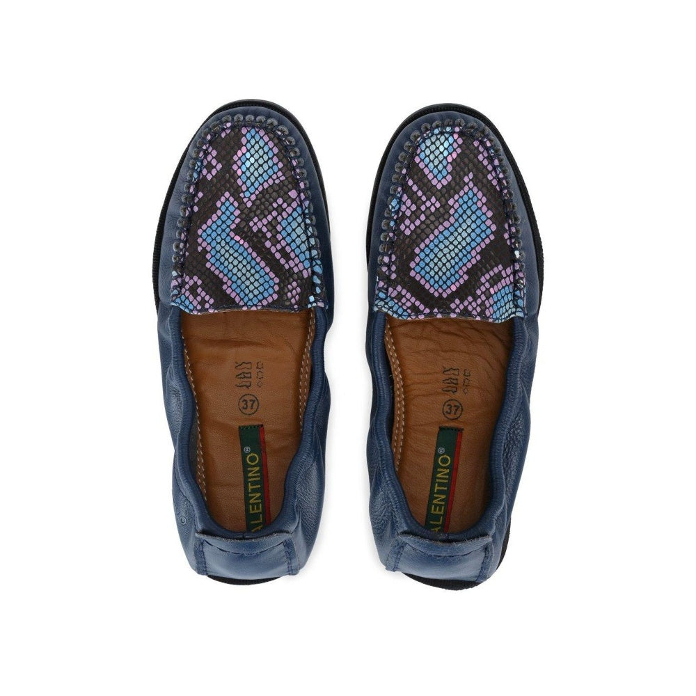 Valentino Women Premium Leather Navy Slip On Flexible Loafer
