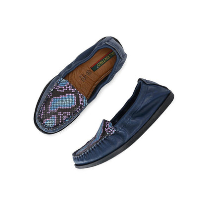 Valentino Women Premium Leather Navy Slip On Flexible Loafer