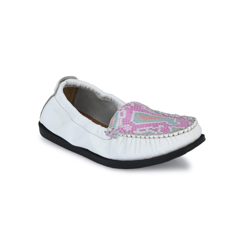 Valentino Women Premium Leather White Slip On Flexible Loafer