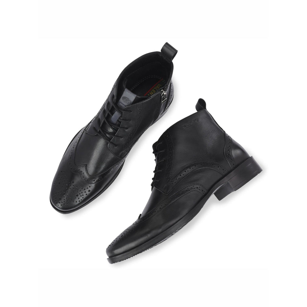 Valentino Men Premium Leather Side Zipper and Lace-Up Boot