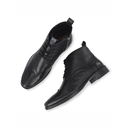 Valentino Men Premium Leather Side Zipper and Lace-Up Boot