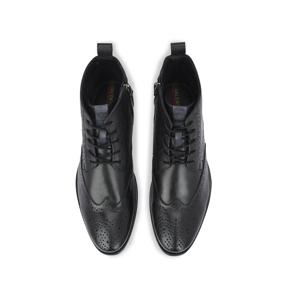 Valentino Men Premium Leather Side Zipper and Lace-Up Boot