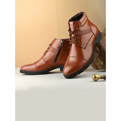 Valentino Men Premium Leather Police Lace-Up Ankle Boots with Side Zipper