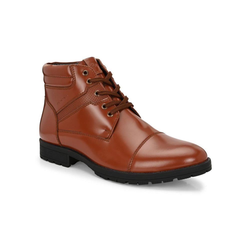 Valentino Men Premium Leather Police Lace-Up Ankle Boots with Side Zipper