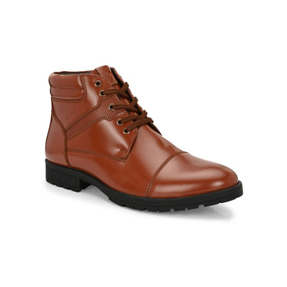 Valentino Men Premium Leather Police Lace-Up Ankle Boots with Side Zipper