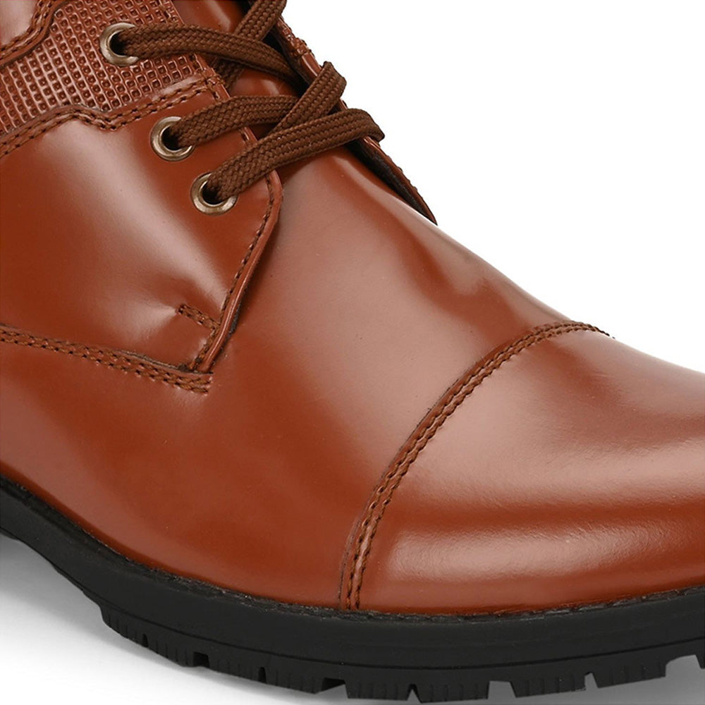 Valentino Men Premium Leather Police Lace-Up Ankle Boots with Side Zipper