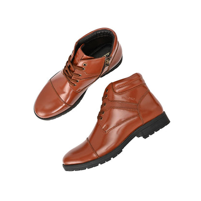Valentino Men Premium Leather Police Lace-Up Ankle Boots with Side Zipper