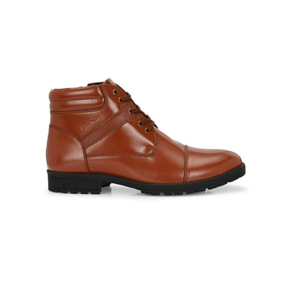 Valentino Men Premium Leather Police Lace-Up Ankle Boots with Side Zipper