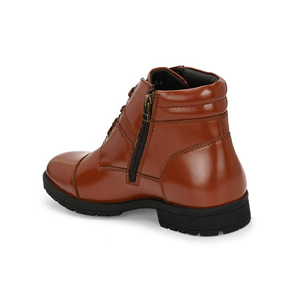 Valentino Men Premium Leather Police Lace-Up Ankle Boots with Side Zipper