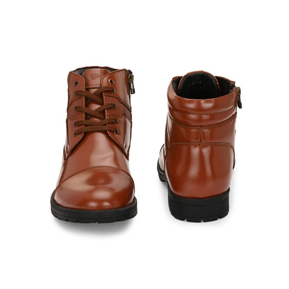 Valentino Men Premium Leather Police Lace-Up Ankle Boots with Side Zipper