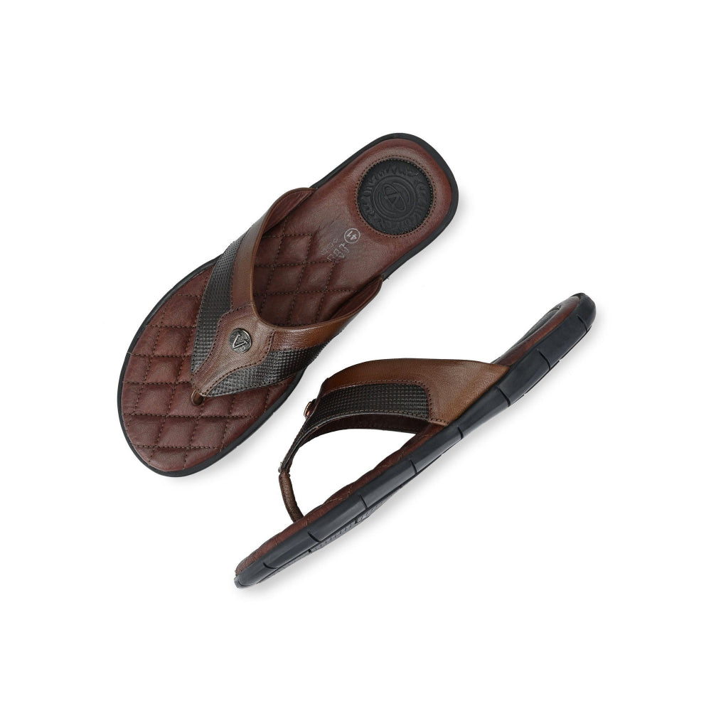 Valentino Men Premium Leather Brown Casual V-Strap Slipper