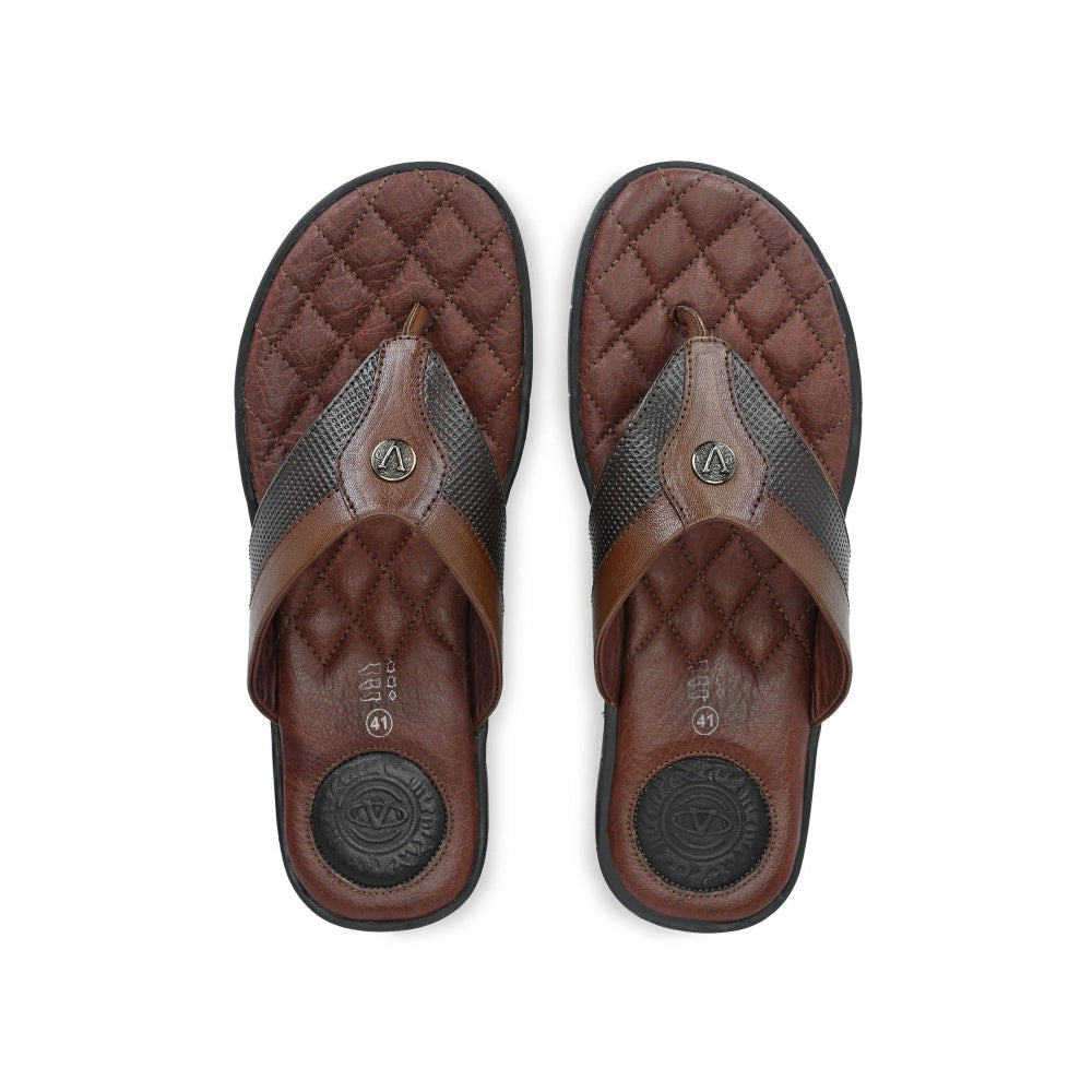 Valentino Men Premium Leather Brown Casual V-Strap Slipper