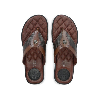 Valentino Men Premium Leather Brown Casual V-Strap Slipper