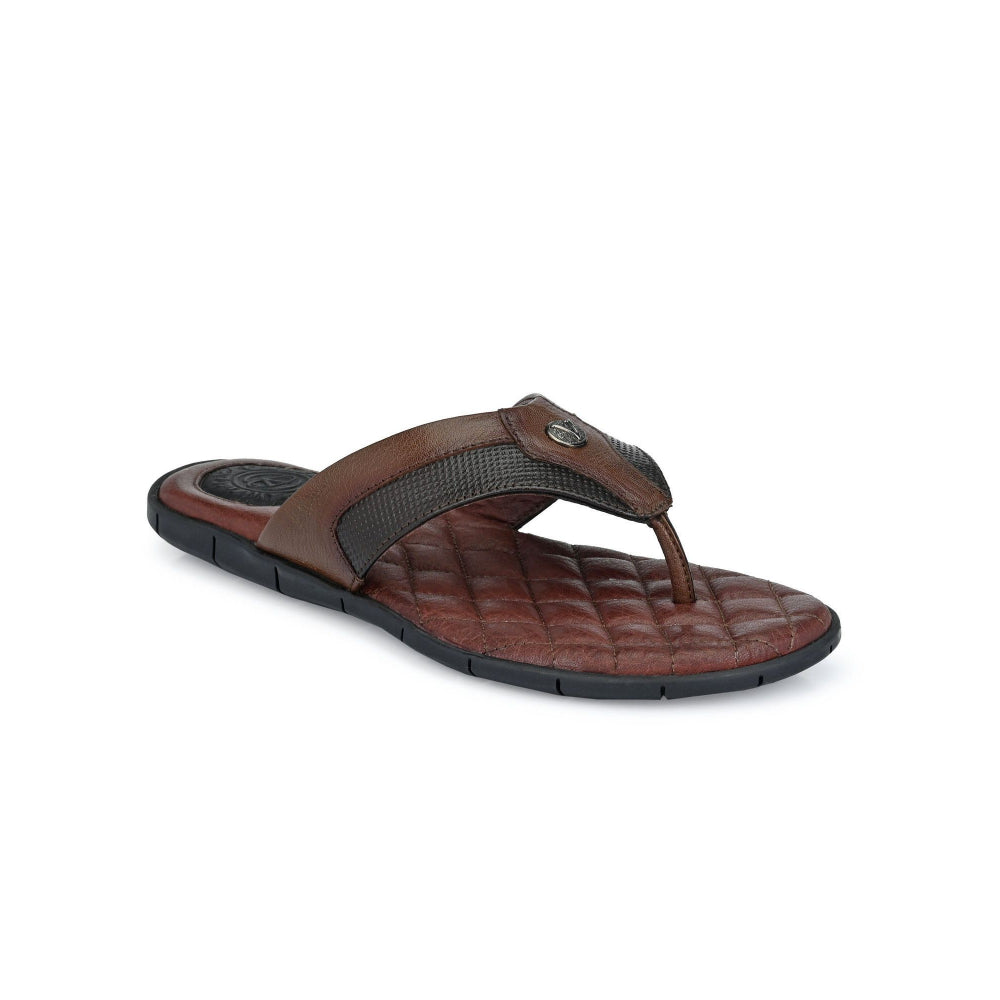 Valentino Men Premium Leather Brown Casual V-Strap Slipper