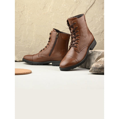 Valentino Men Premium Leather High Ankle Zipper Boot