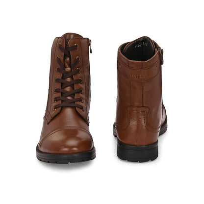 Valentino Men Premium Leather High Ankle Zipper Boot