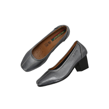 Valentino Women Grey Premium Leather Block Heel Pump