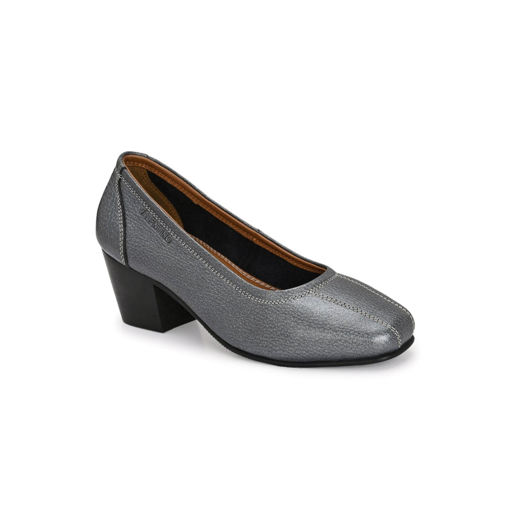 Valentino Women Grey Premium Leather Block Heel Pump