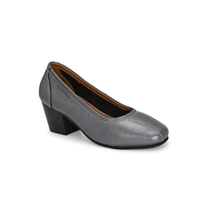 Valentino Women Grey Premium Leather Block Heel Pump