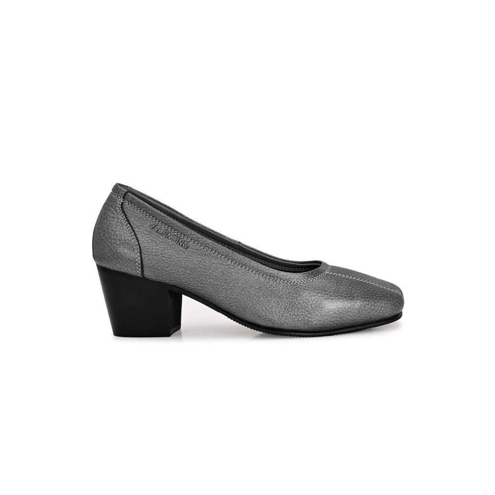 Valentino Women Grey Premium Leather Block Heel Pump