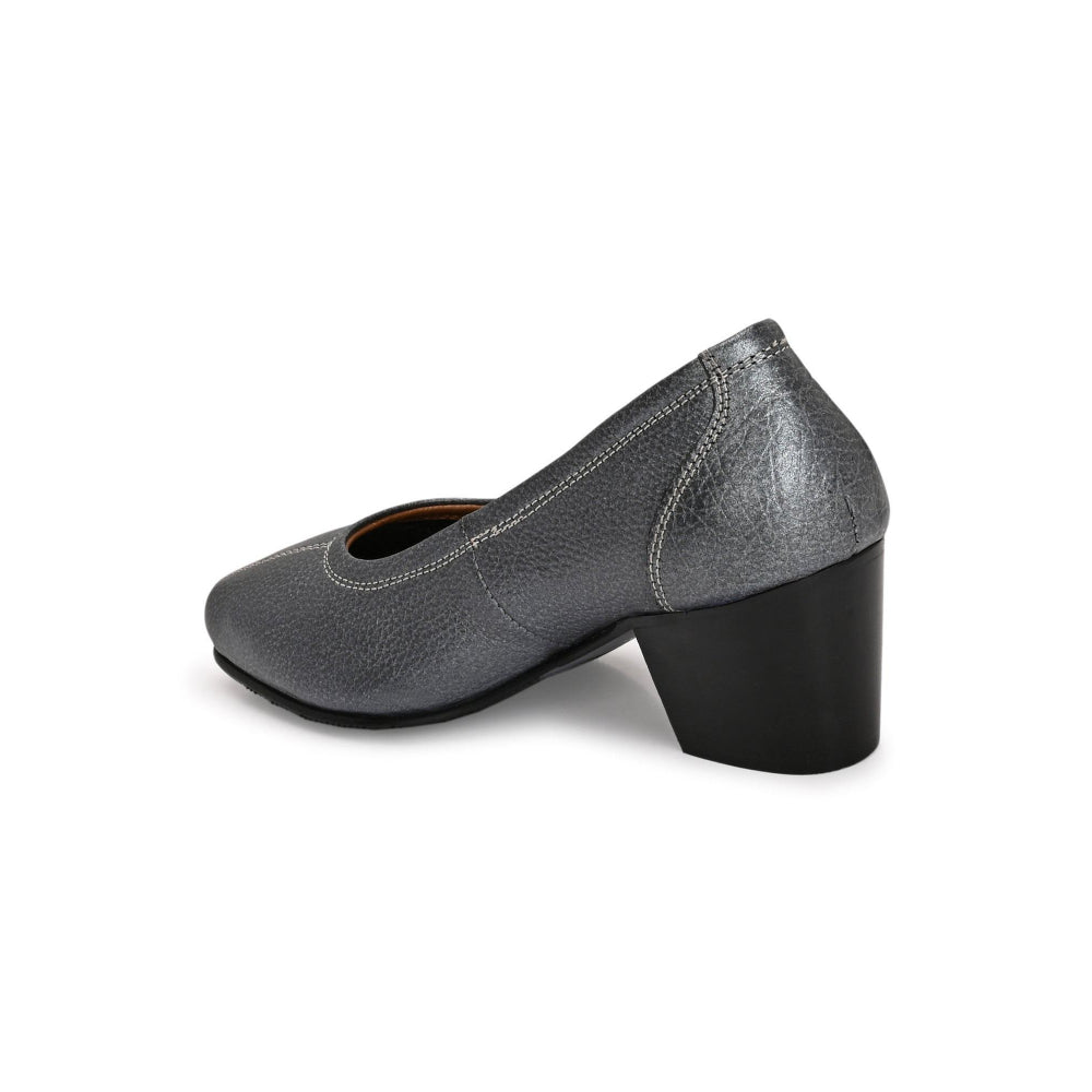 Valentino Women Grey Premium Leather Block Heel Pump