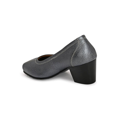 Valentino Women Grey Premium Leather Block Heel Pump