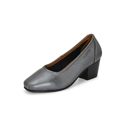 Valentino Women Grey Premium Leather Block Heel Pump