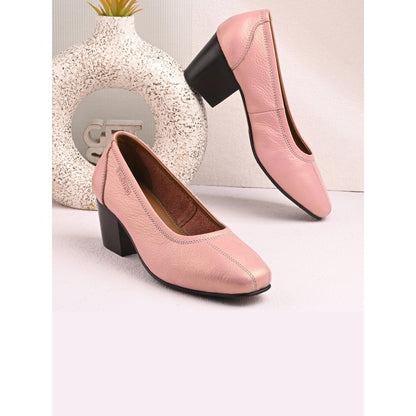 Valentino Women Peach Premium Leather Block Heel Pump